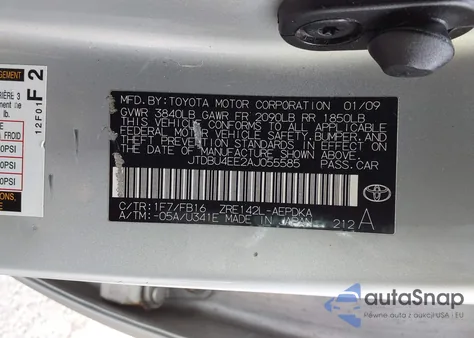 2010 Toyota Corolla z USA, uszkodzony, nr VIN JTDBU4EE2AJ055585